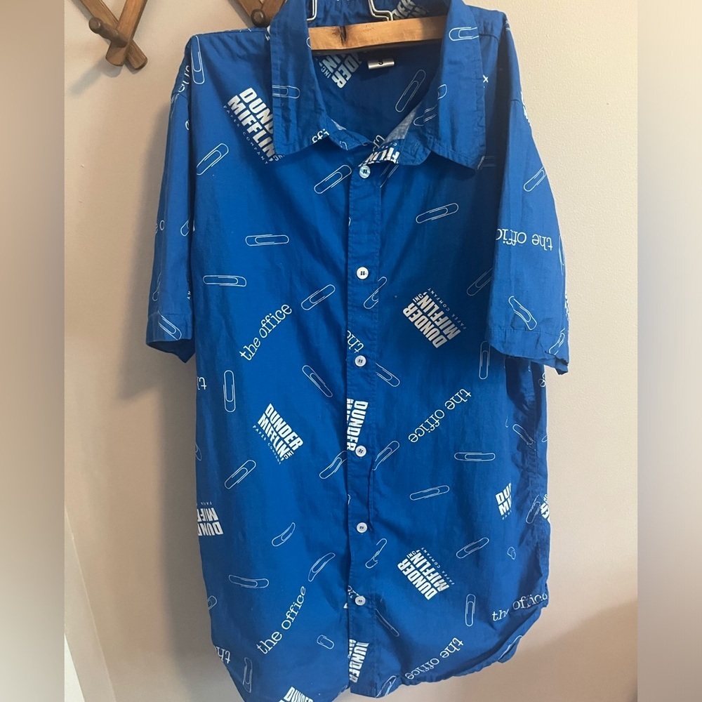 Blue The Office Dunder Mifflin Pattern Button Down Small